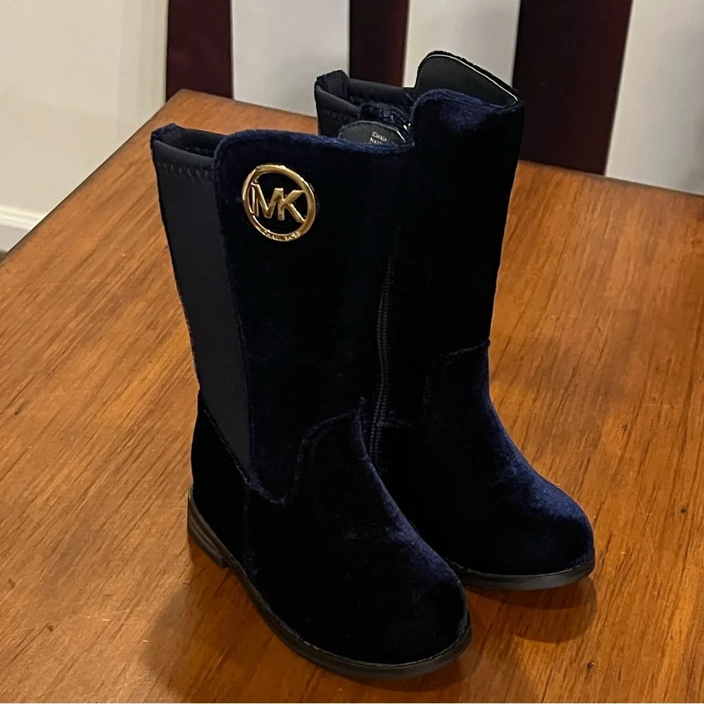 Michael Kors Emma Lily velour Boots new navy blue Girls Toddlers Size 5